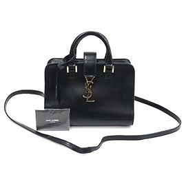 Saint Laurent Cabas Baby in pelle di vitello nera con monogramma dorato