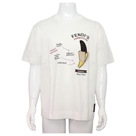 Kurzärmeliges Herren-T-Shirt aus weißer Baumwolle FF Banana - Fendi
