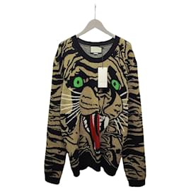 Kollektion Rundstrickpullover mit schwarzem Intarsia-Jaguar-Muster - Gucci