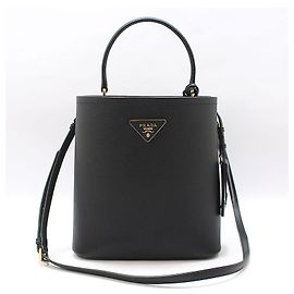 Prada Bolso de hombro bucket medium Black Saffiano Double Pannier