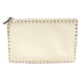 Valentino Clutch Stampal Alce in pelle di vitello avorio con Rockstud dorati