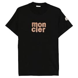 Moncler Teddy Logo Baumwoll-T-Shirt Schwarz