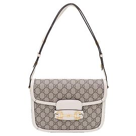Gucci GG Supreme Canvas Horsebit Schultertasche weiß