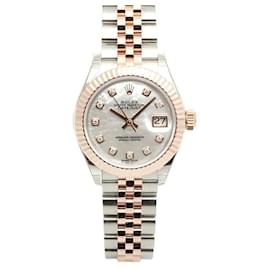 Datejust Damenuhr mit rosa Perlmuttzifferblatt und Diamanten - Rolex