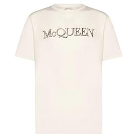 T-Shirt mit Logo-Stickerei Creme - Alexander Mcqueen