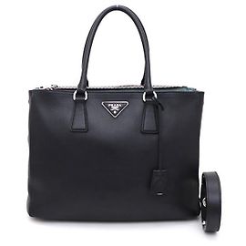 Prada Borsa Tote e Borsa a Spalla Black Galleria Citycabin con Logo Argentato e Doppia Cerniera