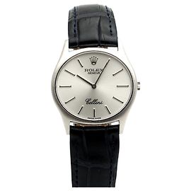 Rolex Orologio unisex Cellini Selene Vintage Oval Coin in pelle Oro bianco