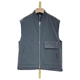 Gilet avec bordures en cuir gris - Hermès