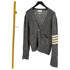 Mohair-Tweed-Cardigan mit diagonalem Armband Grau - Thom Browne