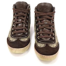 Gucci Sneakers alte da donna in tela GG Supreme marrone con bordi in scamosciato