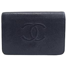 Chanel Navy Caviar CC Logo Three-Fold Compact Wallet Series