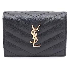 Saint Laurent Tarjetero compacto con monograma en dorado