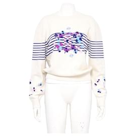 Jersey de punto de cachemira con flores a rayas para mujer con cuello redondo - Chanel