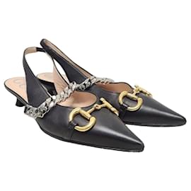 Gucci Scarpe slingback con morsetto in pelle nera