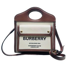Burberry Mini Bolso de Bolsillo de Lona y Cuero de Dos Tonos - Bolso Tote - Bolso Bandolera