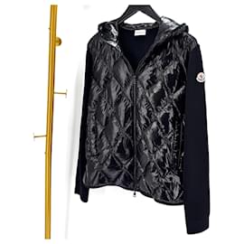 Jaqueta acolchoada com capuz de malha de lã Moncler Preto