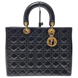 Borsa Tote Lady Black Patent Cannage Gold Hardware (Eccellente, Large) - Dior