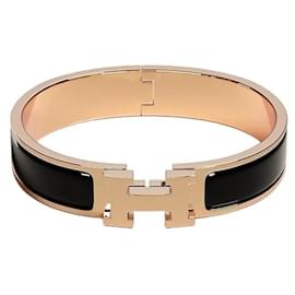 Narrow Bracelet with Toggle Closure in Rose Gold and Black - Hermès