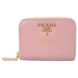 Portacarte in Saffiano rosa chiaro con logo in metallo dorato - Prada