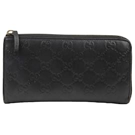 Gucci Langer Reißverschluss-Geldbörse aus schwarzem Shima-Leder