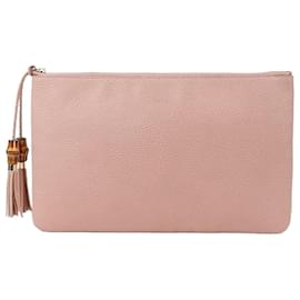 Clutch in pelle rosa con nappa in bambù - Gucci