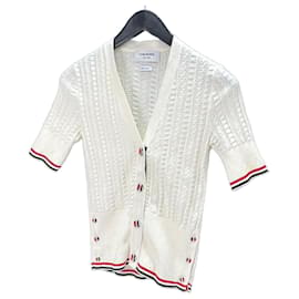 Kurzärmeliger Zopfstrick-Cardigan weiß - Thom Browne