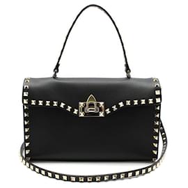 Piccola borsa a tracolla con manico singolo in pelle nera e Rockstud dorati - Valentino