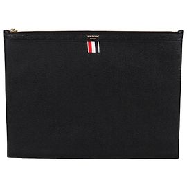 Thom Browne Clutch XL a tre strisce nera placcata oro