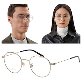 Gucci Gafas de lujo ligeras con montura de metal redonda, estilo retro, ajuste Asian Fit