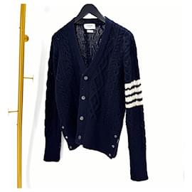 Diagonal Aran Zopfstrick-Cardigan Navy - Thom Browne