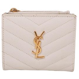 Saint Laurent Carteira branca feminina YSL com detalhes em tom dourado