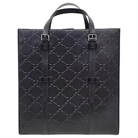 Borsa Tote Media in Pelle con Logo GG in rilievo Nero - Gucci