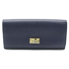 Tod's Cartera larga con solapa de cuero azul marino y plateado