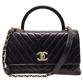 Medium Black Vintage Calfskin Chevron Coco Handle - Chanel
