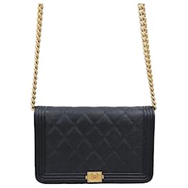 Mini borsa a tracolla Boy WOC in caviar nero con finiture dorate - Chanel