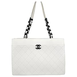 Chanel Borsa Shopper CC Logo White Caviar con catena Large Series