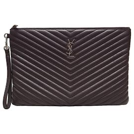 Saint Laurent Clutch Matelassé YSL bordeaux e argento