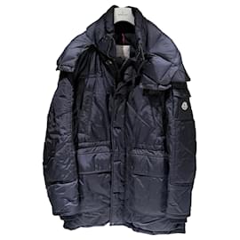 Logo Patch Hooded Long Down Jacket Navy - Moncler