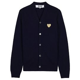 Comme Des Garcons NAVY Unisex Cardigan mit goldenem Herz-Patch