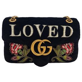 Gucci Marmont Medium Velvet LOVE Pearl Flora Schultertasche
