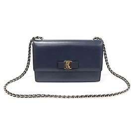 Salvatore Ferragamo Borsa a tracolla Ginny Chain in Saffiano Vara blu navy