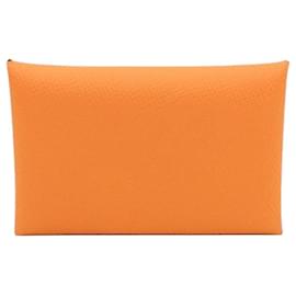 Tarjetero Calvi en Epsom naranja - Hermès
