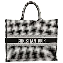 Große Book Tote Bag mit schwarz-weißem Hahnentritt-Stickmuster - Dior