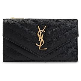 Saint Laurent Tarjetero con solapa dorado negro