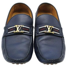 Louis Vuitton Mocassini Hockenheim con logo LV dorato e blu navy