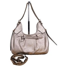 Burberry Logo Metallic Beige Chain Hobo Bag