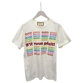 Gucci Camiseta de jersey de algodón blanco con logotipo bordado de lentejuelas