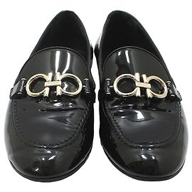 Salvatore Ferragamo Mocassini Black Patent Tri-Glio Gold Gancini