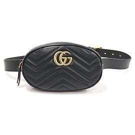 Gucci Black Matelassé Chevron Golden GG Marmont Belt Bag
