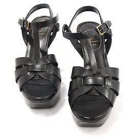 Saint Laurent Tribute Plateau-Riemchensandalen aus schwarzem Leder